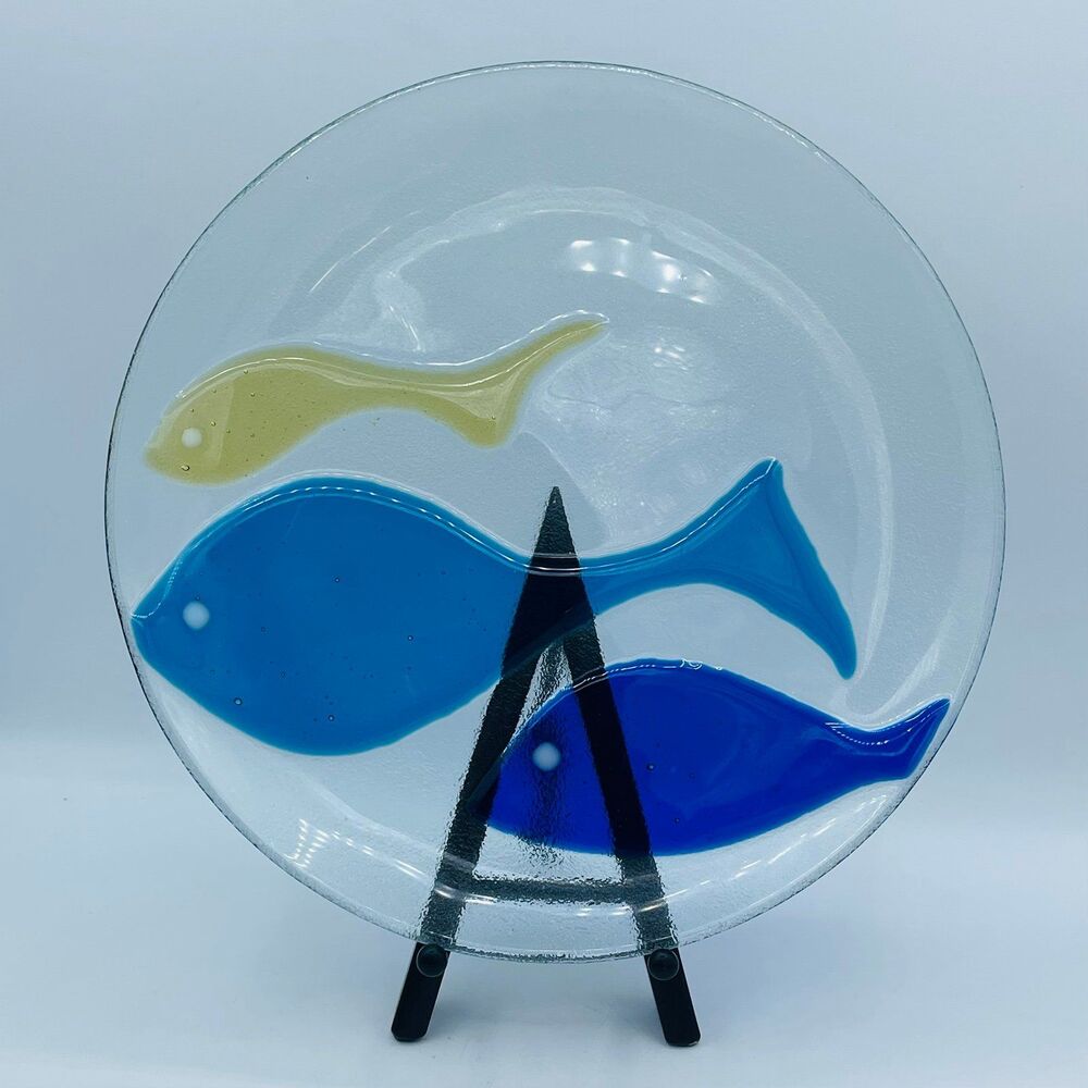 Pottery Barn School of Fish Fused Glass Serving Platter Decorative Plate